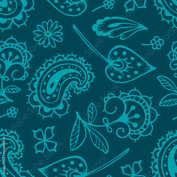 Obraz seamless pattern with paisley and oriental motifs
