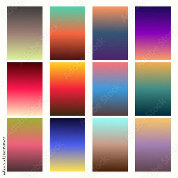 Fototapeta Trendy gradient swatches. Collection palettes of gradient swatches. Set of multicolored gradients. Vector Illustration.