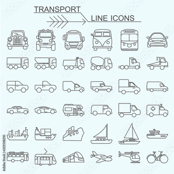 Fototapeta Set  transport vector line icons editable stroke