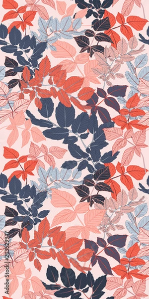 Fototapeta Bright Pink Leaf Seamless Vector Botanical Pattern