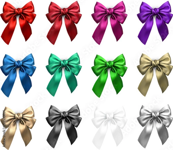 Obraz Colorful realistic satin bows isolated on white.