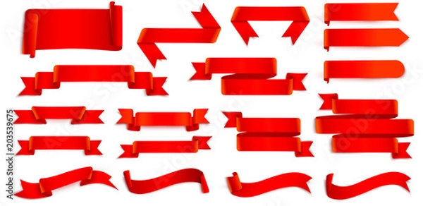 Obraz Set of red ribbons isolated on white.