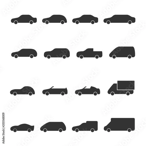 Fototapeta Vector image of set of car icons.