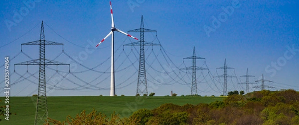 Obraz Windkraftanlage am Hochspannungsnetz