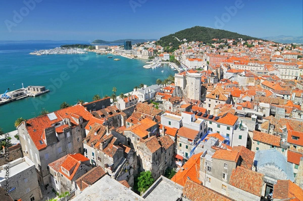 Fototapeta View of Split from Bell Tower of the cathedral of Saint Doimus, Croatia.