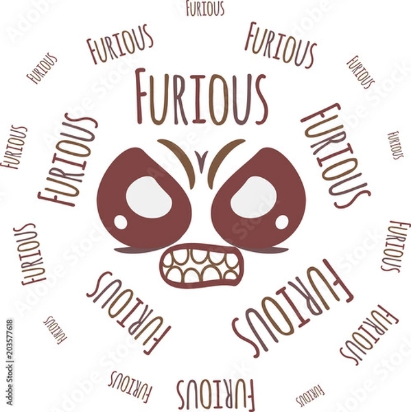 Obraz Text surrounding a face with a furious and angry gesture. Hand drawn and paper style. EPS 10 Vector Illustration.