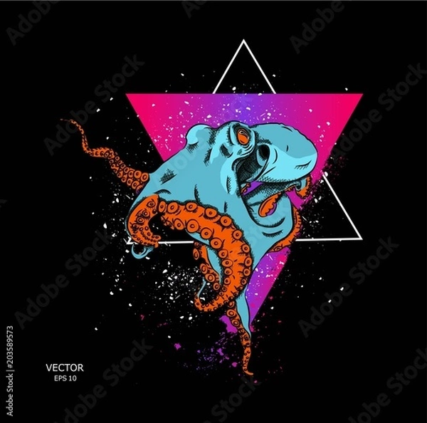 Obraz portrait of an octopus in the background of a triangle.Can be used for printing on T-shirts, flyers and stuff. Vector illustration