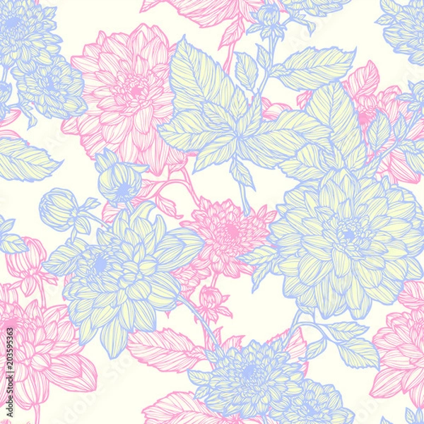 Fototapeta Seamless pattern with chrysanthemums flowers.
