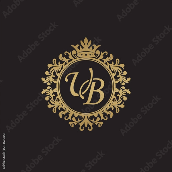 Obraz Initial letter UB, overlapping monogram logo, decorative ornament badge, elegant luxury golden color