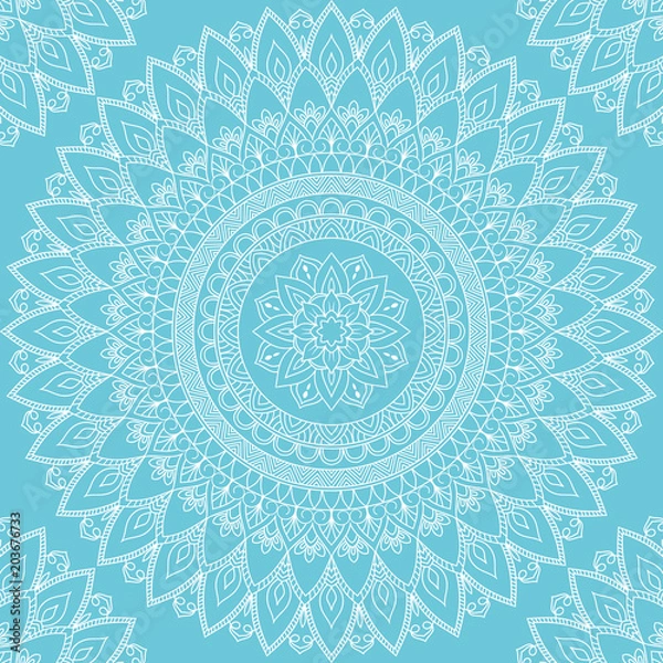 Fototapeta Seamless pattern with mandala ornament. Hand drawn vector illustration