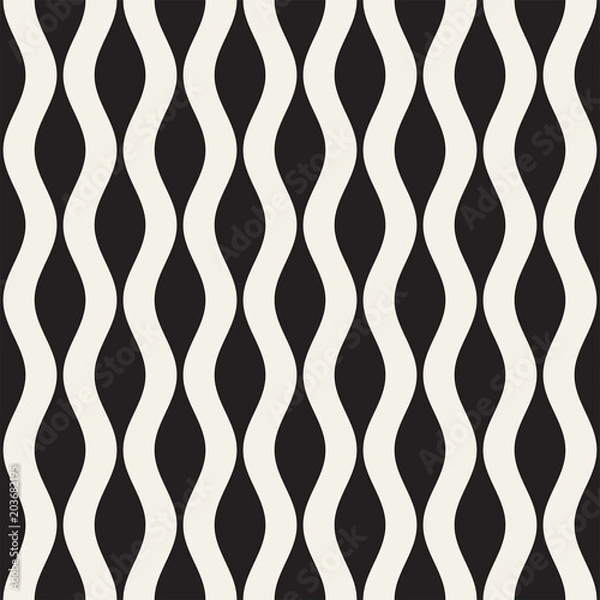Fototapeta Vector seamless black and white wavy lines pattern. Abstract geometric background design.
