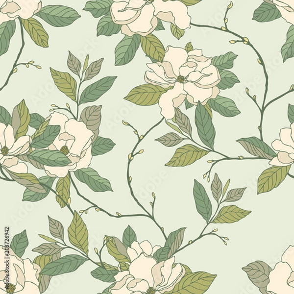 Fototapeta Seamless pattern with flowers magnolia