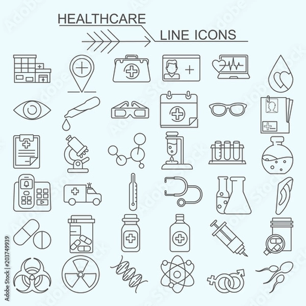 Fototapeta Set healthcare vector line icons, editable stroke