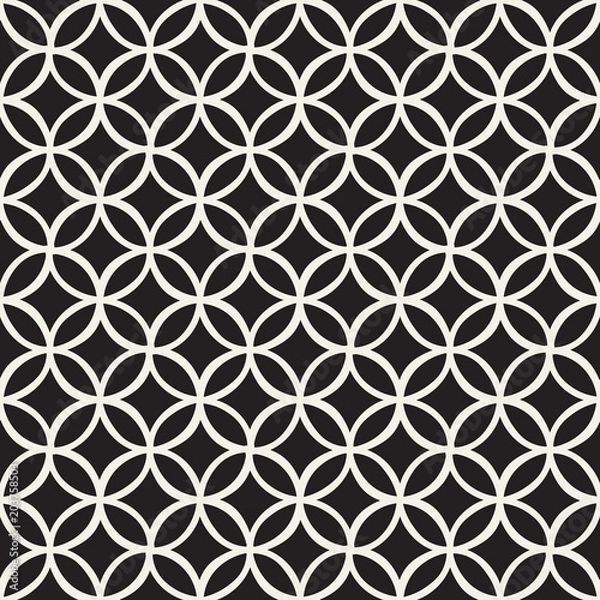 Fototapeta Monochrome minimalistic seamless pattern with circles. Simple hand drawn texture. Vector background with rounded lines