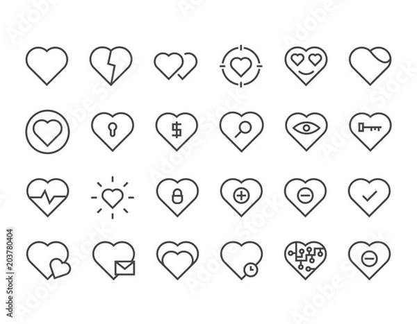 Fototapeta Set of Heart Love,Heart Lock,Heart Search,Related Editable Stroke. 48x48 Pixel Perfect.
