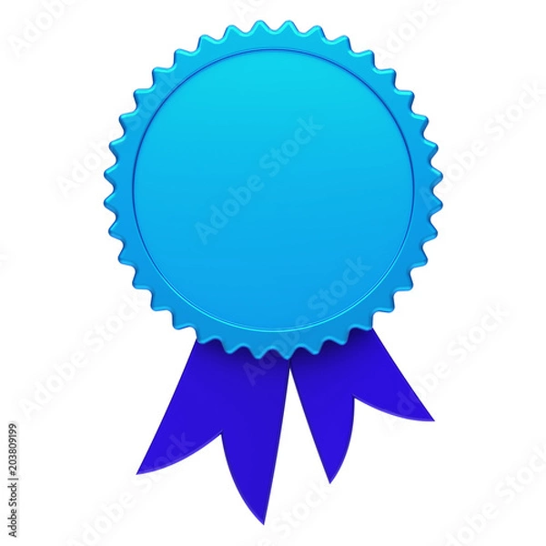 Obraz Blue award ribbon rosette blank reward medal. Achievement badge winner best template design element empty. 3d illustration