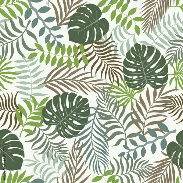 Obraz Tropical background with palm leaves. Seamless floral pattern. Summer vector illustration