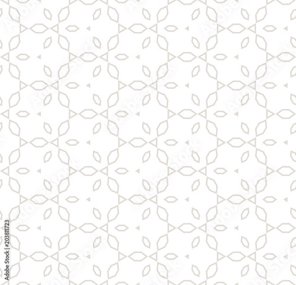 Fototapeta Subtle white and beige vector seamless pattern. Delicate ornamental background with thin lines, grid, lattice, lace, floral shapes, geometric tiles. Abstract repeat texture. Design for decor, wrapping