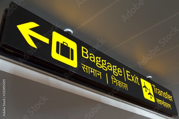 Fototapeta guide post in air port for baggage claim and information in new delhi airport