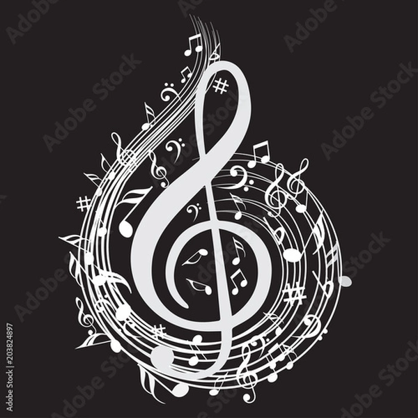 Fototapeta Music note background with music symbol icon collection