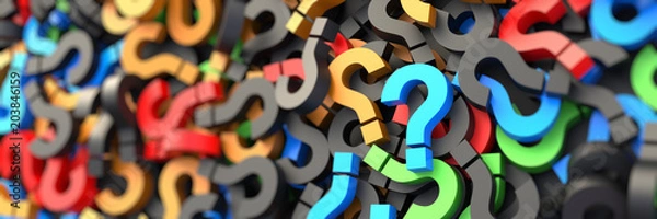 Fototapeta Colored question marks background. 3D Rendering.