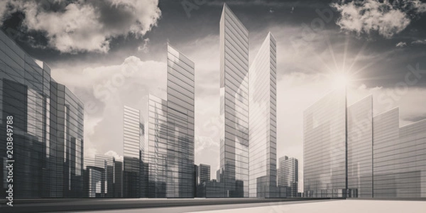 Fototapeta City in clouds 3d rendering