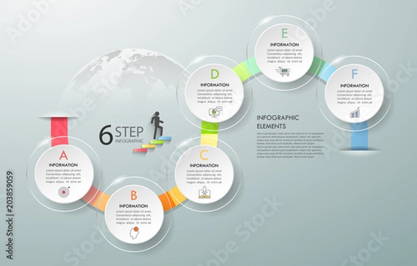 Obraz Business concept infographic template 6 steps, can be used for workflow layout, diagram, number options, timeline or milestones project.