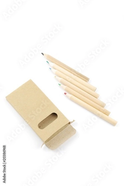 Obraz Colour pencils and pencil case on white