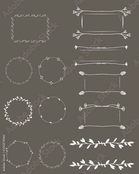 Fototapeta set of vector frames from thin branches of hand drawing