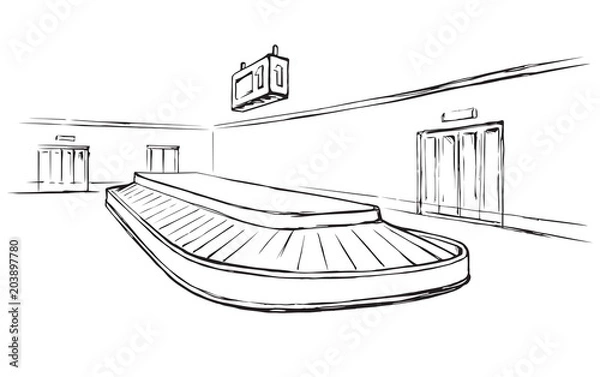 Fototapeta Point of checking luggage in airport. Vector drawing