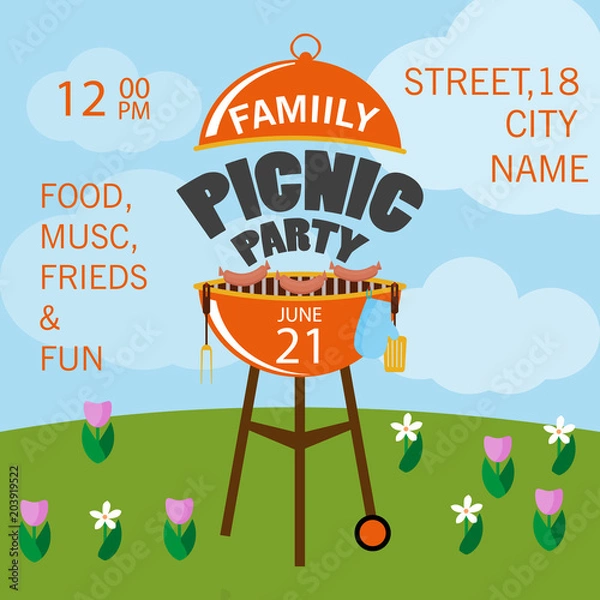 Fototapeta Lovely vector barbecue party invitation design template set.