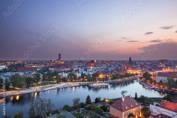 Obraz Panorama Wrocławia o zmierzchu