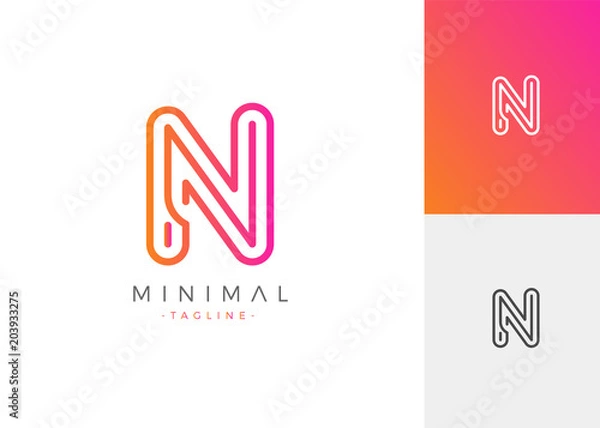 Fototapeta Minimal Line Letter Initial N Logo Design Template. Vector Logo Illustration