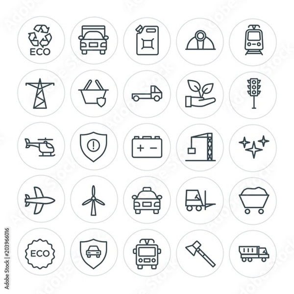 Fototapeta Modern Simple Set of transports, industry, nature, security Vector outline Icons. Contains such Icons as  data, power,  equipment,  sign,  and more on white background. Fully Editable. Pixel Perfect