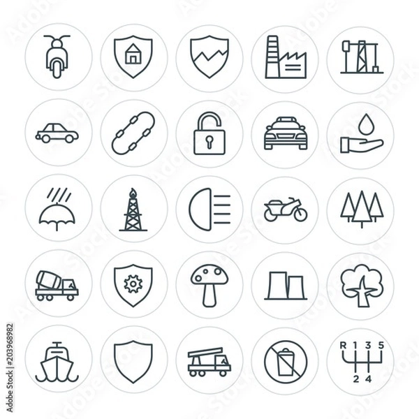 Fototapeta Modern Simple Set of transports, industry, nature, security Vector outline Icons. Contains such Icons as motorbike,  ocean,  plant,  secure and more on white background. Fully Editable. Pixel Perfect
