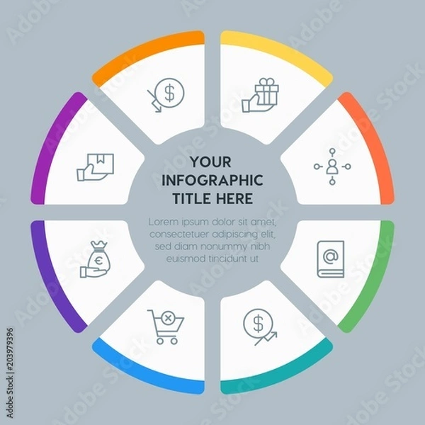 Fototapeta Circle chart business, money, shopping infographic template with 8 options for presentations, advertising, annual reports