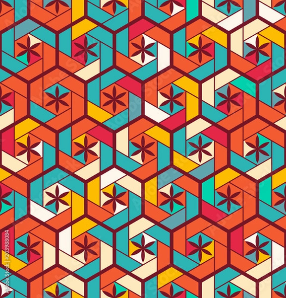 Fototapeta Seamless pattern for tiles in the bathroom. Drawing for home textiles. Pattern made of hexagons.