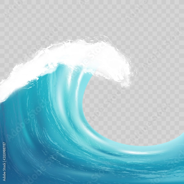 Fototapeta Sea big wave with white foam. Realistic vector image