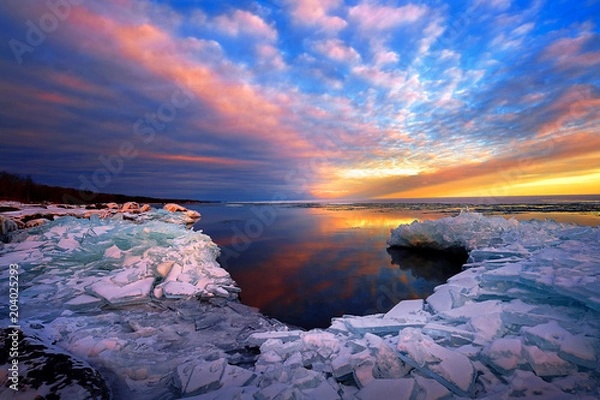 Obraz Sunset Lake Superior Winter Ice