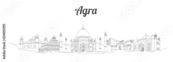 Fototapeta AGRA miasto panoramiczne wektor rysunek ręka grafika