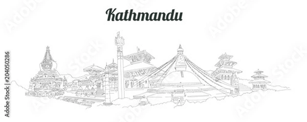 Fototapeta KATHMANDU miasto panoramiczne wektor rysunek ręka grafika