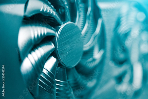Obraz Cooling system closeup of powerful graphic card for computer gaming and mining