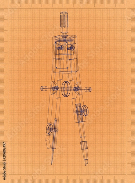 Fototapeta Drawing Compass - Retro Blueprint