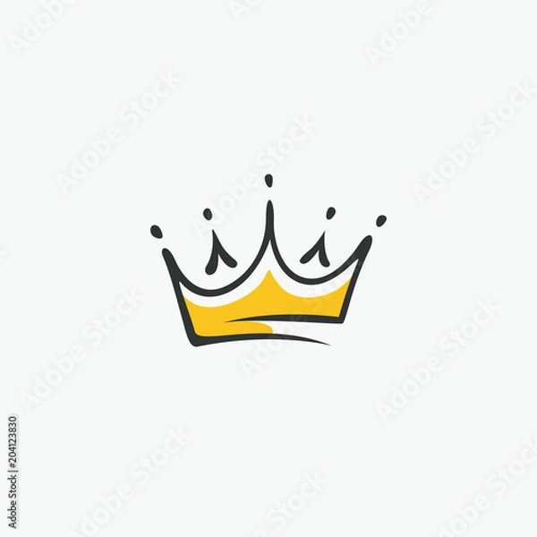 Fototapeta Element graficzny modernistyczny rysowany odręcznie. królewska korona ze złota. Pojedynczo na białym tle. Ilustracji wektorowych. Logotyp, logo