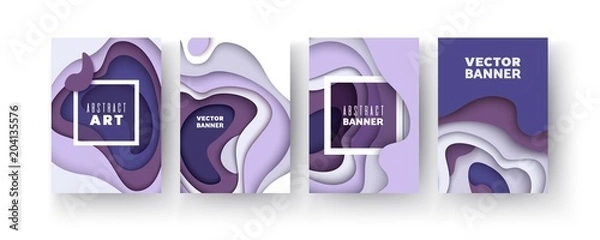 Fototapeta 3d lilac and dark blue layers of wave shapes Paper cut Abstract background Set