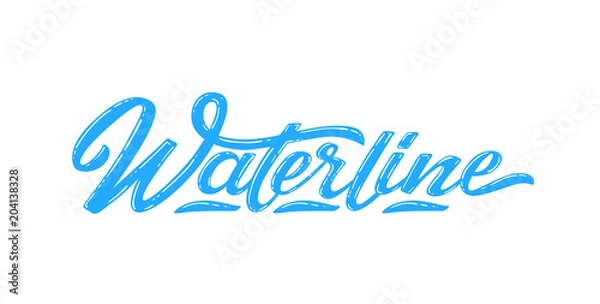 Fototapeta Waterline text for logotype, badge and icon. Vector illustration for design t-shirts, banners, labels, clothes, apparel, extreme sports competition. Vector illustration of handwritten letterin