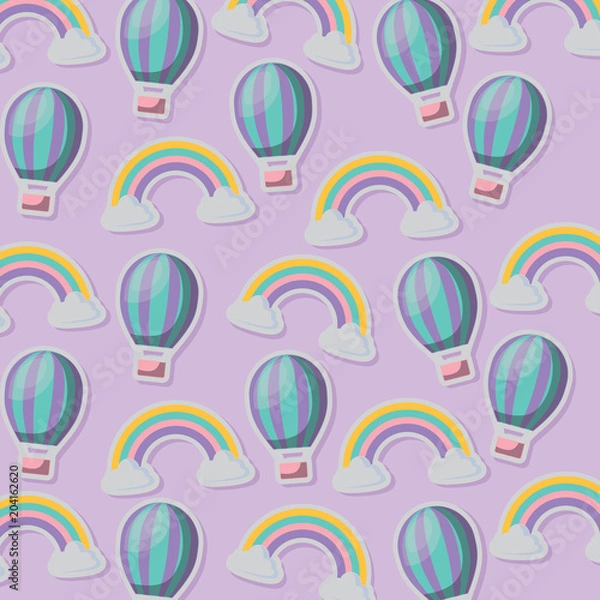 Fototapeta background of hot air balloon and rainbow pattern, vector illustration