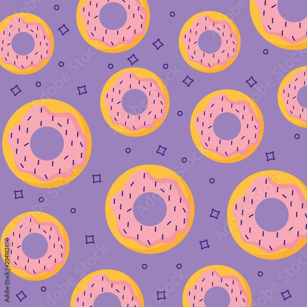 Fototapeta background with donuts pattern, colorful design.  vector illustration