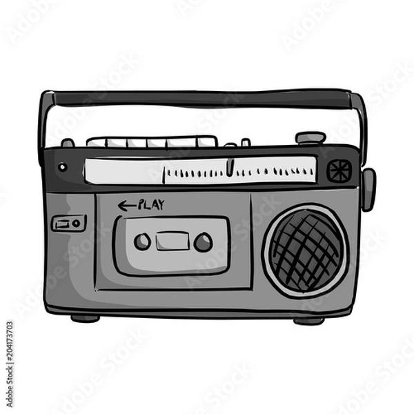 Obraz retro klasyczne taśmy radio odtwarzacz ilustracji wektorowych szkic doodle ręcznie rysowane z czarnymi liniami na białym tle