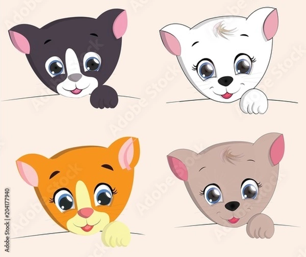Obraz cute cat set cartoon. vector illustration